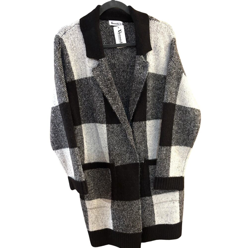 Vernacular NWT Cardigan Sweater Black White Plaid Sz S Dark Academia Preppy